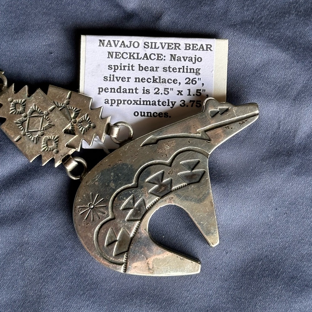 Navajo Spirit Bear Necklace Sterling Silver Handmade Native American Artist 1970